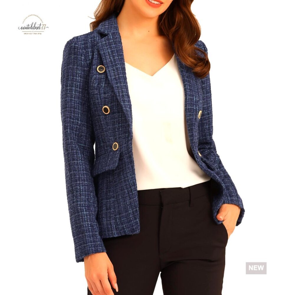 Classic Fit Tweed Blazer with Padded Shoulders for Professional Wear